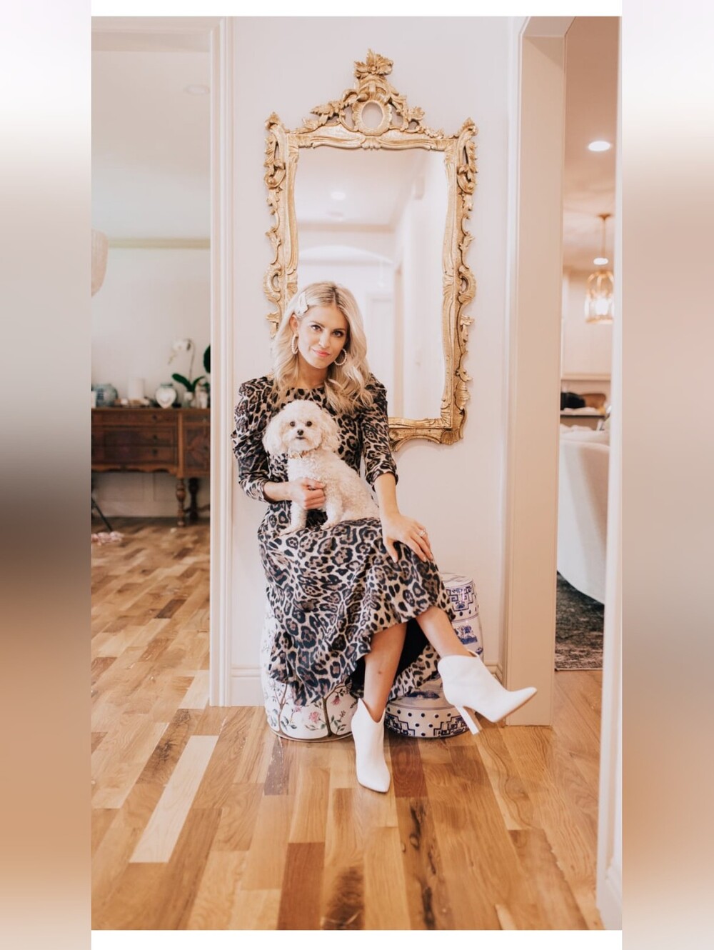 Eliza J Leopard Print Long Sleeve Midi Dress Puff Shoulder Belted
